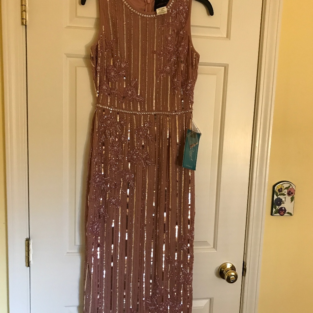 Mac Duggal striped floral embellished midi in Rosewood Size 2